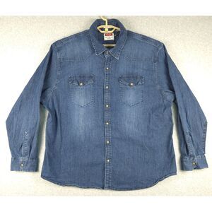 Wrangler Classic Denim Western Pearl Snap Button Down Shirt‎ Medium Wash 3XL